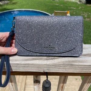 Kate Spade Navy Glitter Wristlet Snap Closure